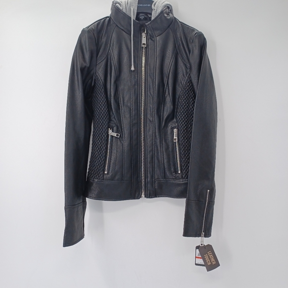 Hooded Scuba Faux-Leather Jacket - Picture 3 of 16